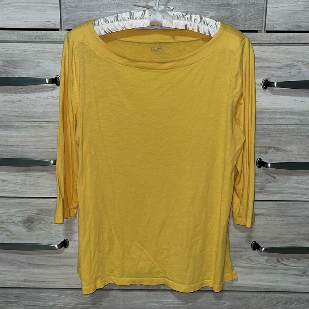 LOFT Outlet 3/4 Sleeve Yellow Boat Neck Women’s Tee Size L